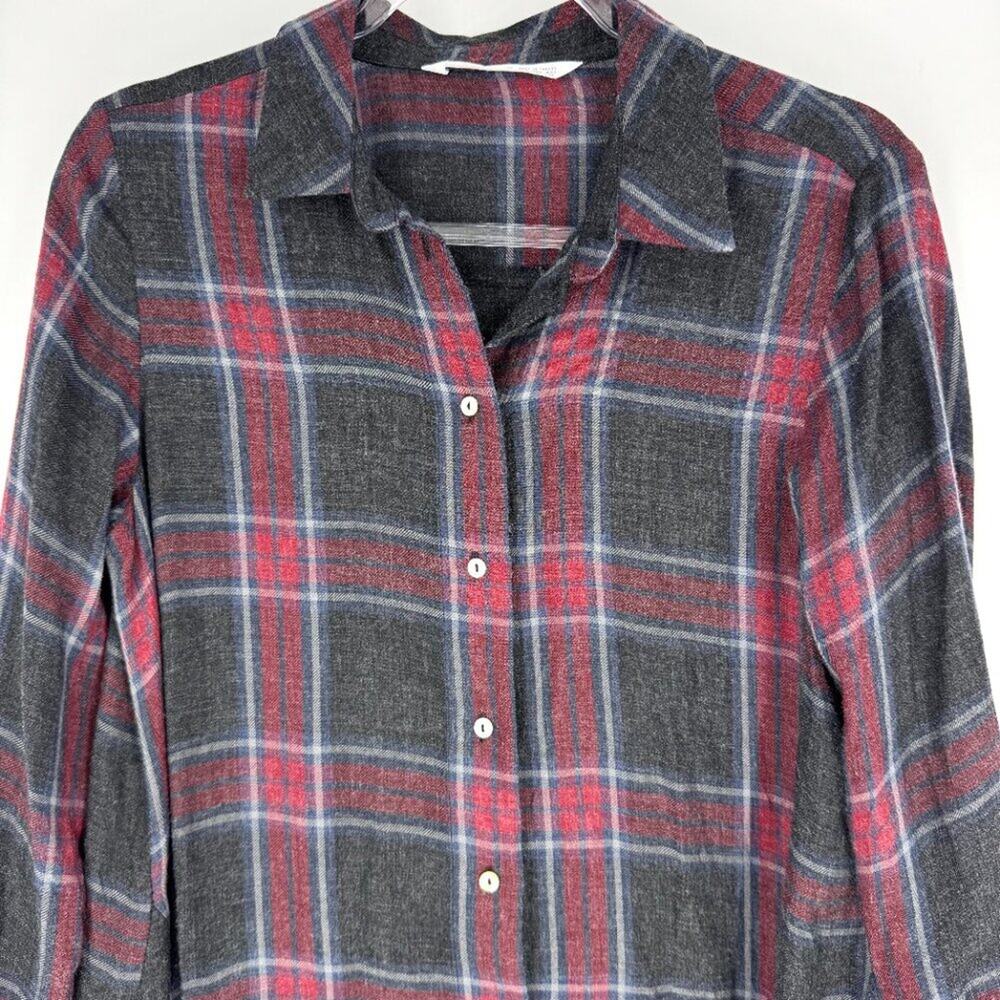 Zara Plaid Long Sleeve Mini Shirt Dress Red Gray Size S - Picture 3 of 8